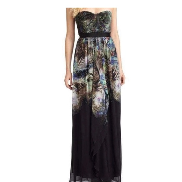 BCBGMAXAZRIA Black Printed Silk Maxi Dress Size 4 - Picture 16 of 16